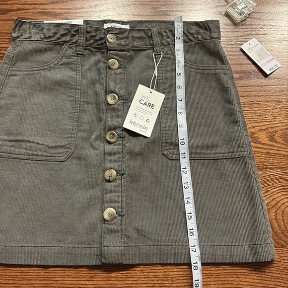 Kensie teal slate green corduroy Button-Front Mini Skirt high rise 100% cotton 6 - Picture 12 of 13